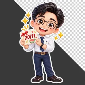Thầy giáo hoạt hình đeo kính cầm thiệp chúc mừng 20 tháng 11 - File PNG
