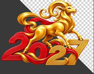 Mô hình chú dê vàng phi nước đại trên chữ số 2027 chào năm mới - File PNG