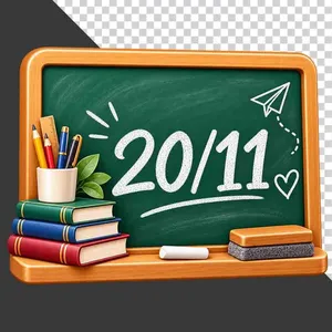 Bảng đen viết chữ 20 tháng 11 sách và ống bút - PNG