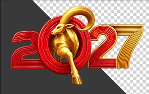 Hình chữ số 2027 kết hợp biểu tượng dê vàng chớp sáng tách nền - File PNG