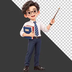 File PNG - Thầy giáo đeo kính cầm thước bảng và sách tri ân 20 tháng 11