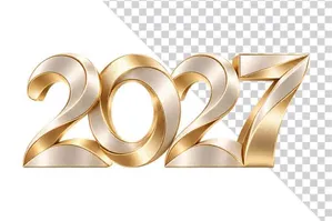 Số 2027 3D trắng kem viền vàng kim sắc nét sang trọng ngày Tết - PNG