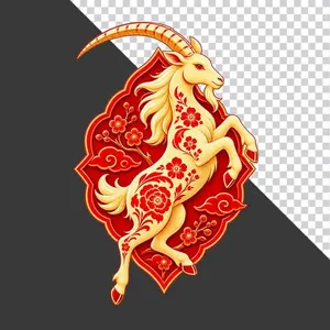 File PNG - Hình ảnh chú dê vàng nhảy chồm trang trí Tết hoa văn truyền thống