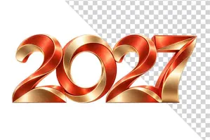 Số 2027 3D đỏ viền vàng kim sắc nét sang trọng ngày Tết - PNG