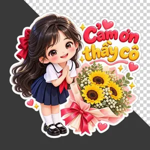 Nữ sinh chắp tay cạnh hoa hướng dương tri ân 20/11  - PNG