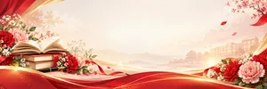 Phông nền 20/11 sách vở hoa cẩm chướng lụa đỏ - File JPG