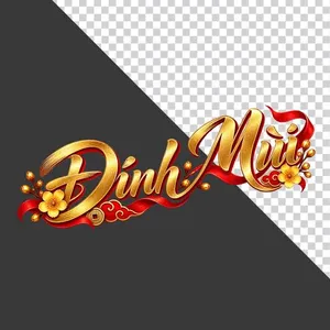 Chữ Đinh Mùi 3D chéo hoa mai vàng lụa đỏ đồng tiền ngày Tết - File PNG