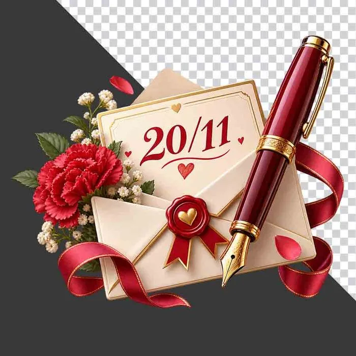File PNG - Thư chúc mừng 20 tháng 11 và bút máy ngòi vàng