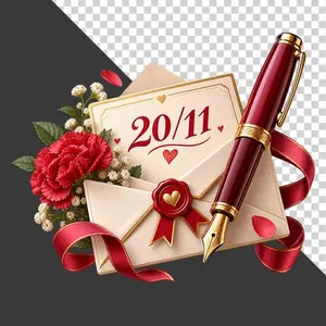 File PNG - Thư chúc mừng 20 tháng 11 và bút máy ngòi vàng