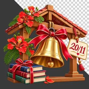 File PNG - Mái nhà gỗ chuông vàng hoa phượng sách thẻ 20/11 tri ân thầy cô   