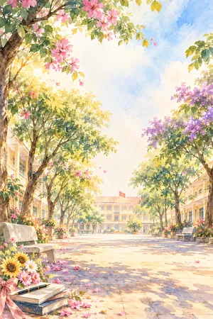 File JPG - Sân trường màu nước hoa hồng tím kỷ yếu