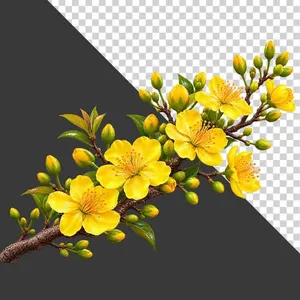 Cành hoa mai vàng chéo lộc xuân tươi mới - File PNG