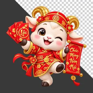 File PNG - Chú dê đỏ nháy mắt cầm xấp lì xì và cuộn thư Chúc Mừng Năm Mới