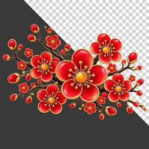 File PNG - Cụm hoa đào đỏ trung tâm khoe sắc