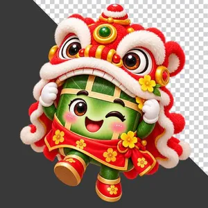 Bánh chưng đội đầu lân múa lân Tết - File PNG