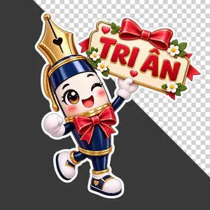 File PNG - Nhân vật bút máy hoạt hình giơ cao bảng Tri ân chào mừng 20/11