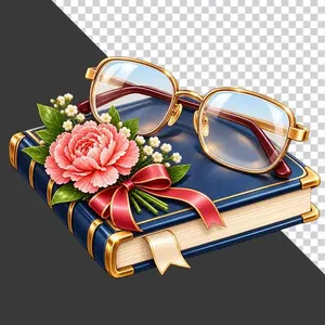 Sách dày kính mắt hoa cẩm chướng nơ đỏ tri ân thầy cô - PNG