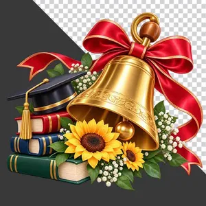 Chuông vàng hoa hướng dương sách mũ cử nhân tri ân thầy cô - File PNG