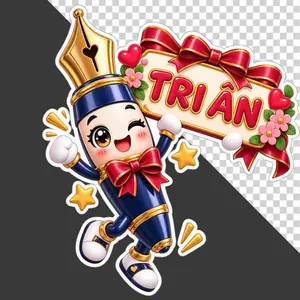 File PNG - Nhân vật bút máy hoạt hình vui nhộn giơ bảng Tri ân 20/11   
