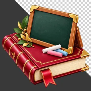 Bảng đen nhỏ và phấn màu đặt trên chồng sách tri ân 20 tháng 11 - PNG