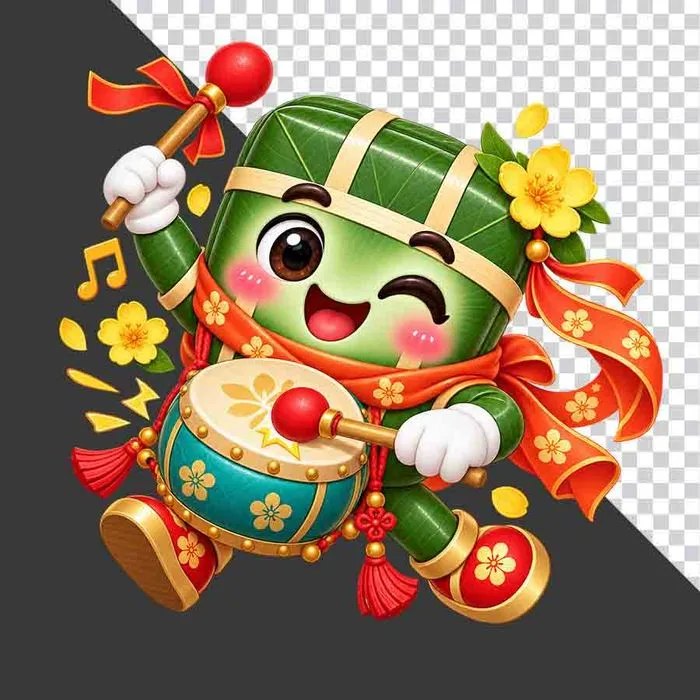 Bánh chưng đánh trống hội xuân hoa mai - FIle PNG
