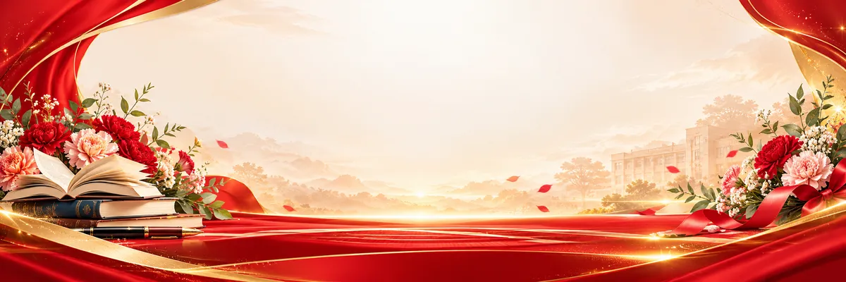 File JPG - Backdrop sân khấu khai giảng bục đỏ hoa sách trường học