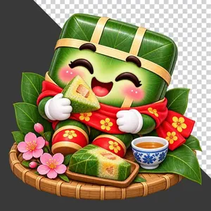 File PNG - Bánh chưng ngồi mâm tre thưởng thức miếng bánh cắt lát hoa đào chén trà