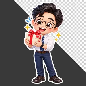 File PNG - Thầy giáo hoạt hình đeo kính cầm hộp quà tri ân 20 tháng 11