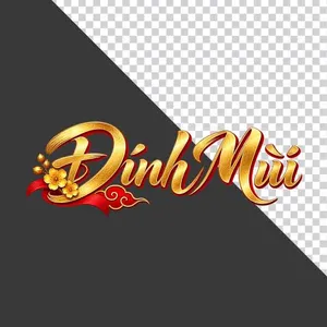 Chữ Đinh Mùi 3D ngang hoa mai vàng lụa đỏ tối giản ngày Tết - PNG
