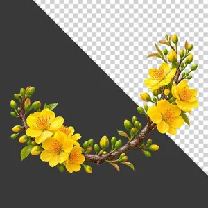 File PNG - Cành hoa mai vàng dáng vòm cung đối xứng