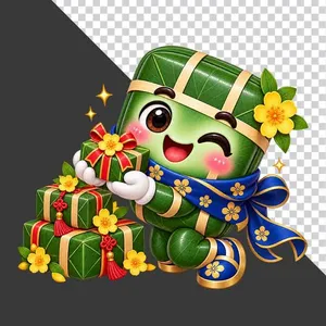 File PNG - Bánh chưng tặng quà hộp quà xanh hoa mai ngày Tết   