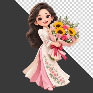 File PNG - Cô giáo áo dài cầm hoa 20 tháng 11