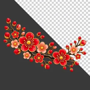 File PNG - Cành hoa đào đỏ hồng đối xứng khoe sắc