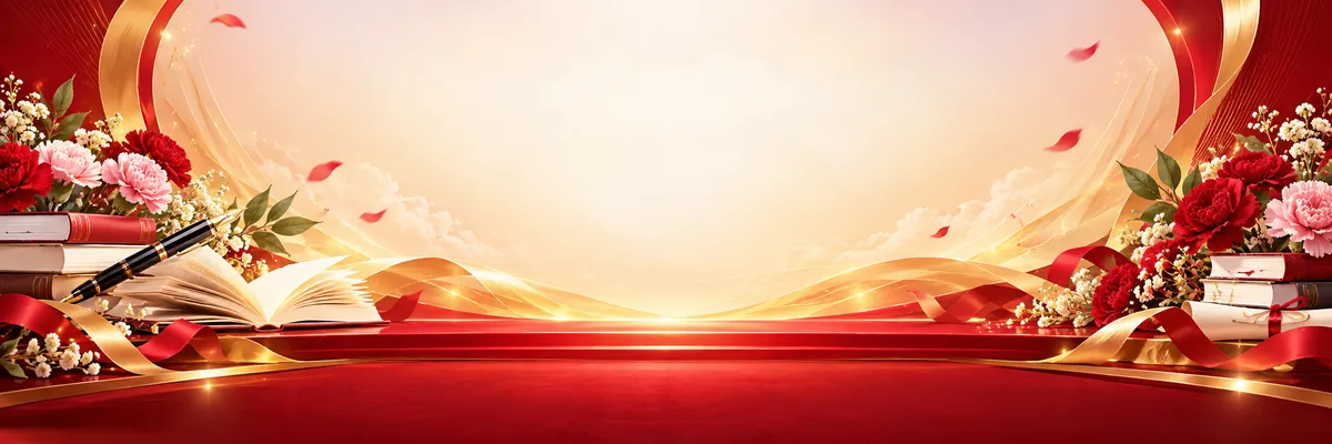 File JPG - Backdrop sân khấu khai giảng bục đỏ khung vòm hoa sách