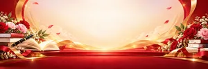 File JPG - Backdrop sân khấu khai giảng bục đỏ khung vòm hoa sách