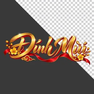 File PNG - Chữ Đinh Mùi 3D ngang dải lụa đỏ hoa mai vàng ngày Tết   