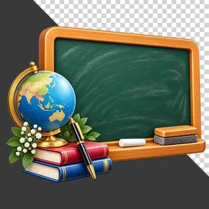 File PNG - Bảng đen quả địa cầu sách và bút 20 tháng 11