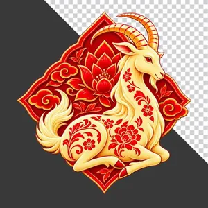File PNG - Hình ảnh chú dê vàng nằm trang trí Tết hoa văn truyền thống