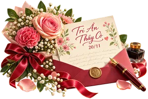 File JPG - Thiệp tri ân thầy cô 20/11 hoa hồng bút mực
