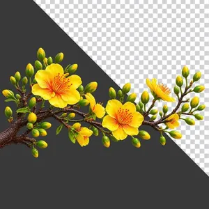 File PNG - Cành hoa mai vàng trải dài uốn lượn