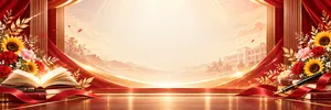 File JPG - Backdrop sân khấu khai giảng bục đỏ hoa hướng dương sách trường học