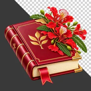 Cuốn sách đỏ trang trí hoa phượng đỏ tri ân 20 tháng 11 - PNG