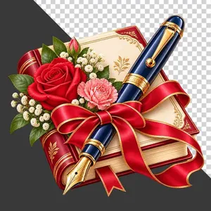 File PNG -  Quyển sách, bút máy hoa tươi 20 tháng 11   