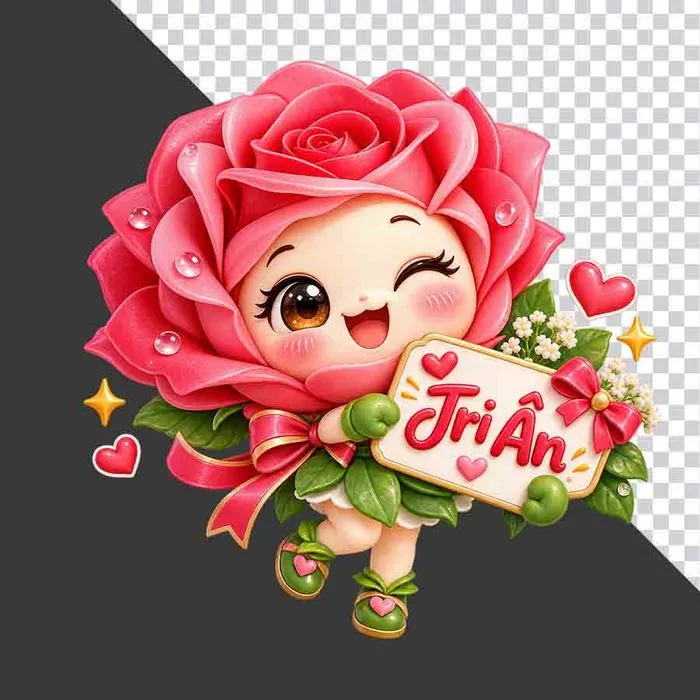 Nhân vật hoa hồng hoạt hình ôm bảng Tri ân chào mừng 20/11 - PNG