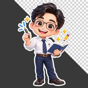 File PNG - Thầy giáo hoạt hình đeo kính cầm bút và mở sổ ghi chép 20 tháng 11   