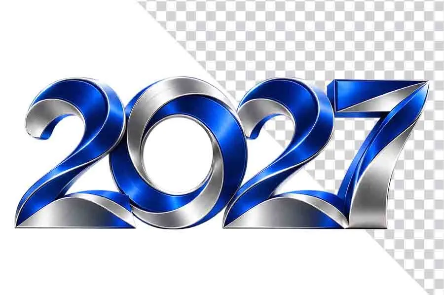 Số 2027 3D xanh dương viền bạc sắc nét sang trọng ngày Tết - PNG