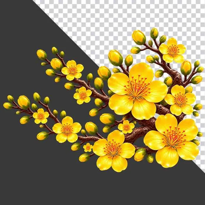 Cành hoa mai vàng cụm xòe rộng - File PNG