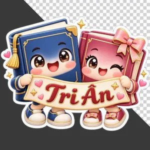 File PNG - Hai nhân vật cuốn sách hoạt hình cùng căng dải băng chữ Tri Ân chào mừng 20/11