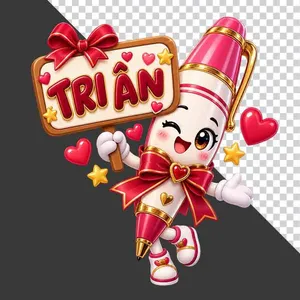 Nhân vật bút máy trắng hồng cầm bảng Tri ân chào mừng 20/11 - PNG