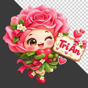 File PNG - Nhân vật hoa hồng hoạt hình ôm trái tim và bảng Tri ân 20/11   